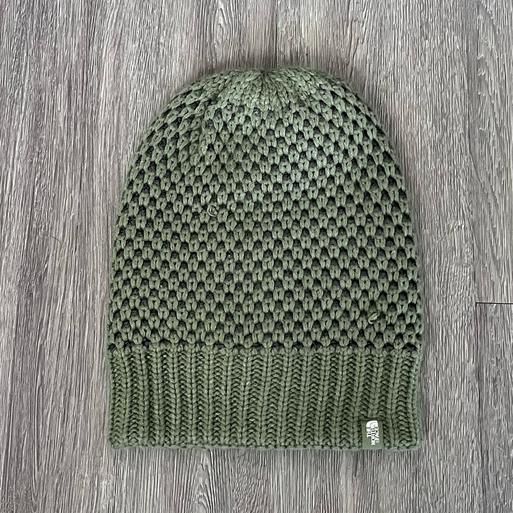 North Face Green and Gray Knit Beanie